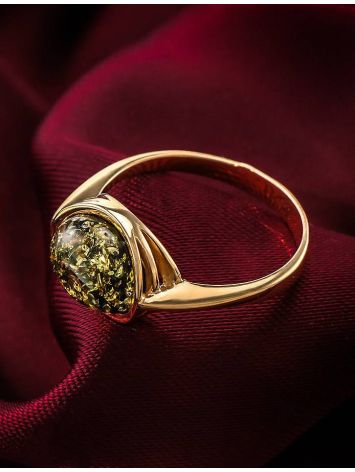 Golden Ring With Green Amber Centerstone The Amigo, Ring Size: 6 / 16.5, image , picture 3