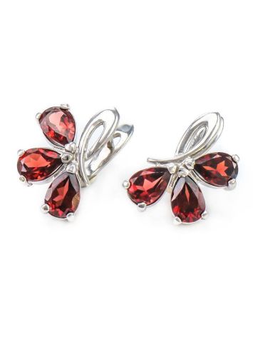 Chic Silver Earrings With Garnet The Flora, image , picture 2