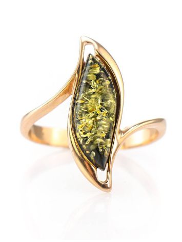 Refined Golden Ring With Green Amber, Ring Size: 8 / 18, image , picture 2