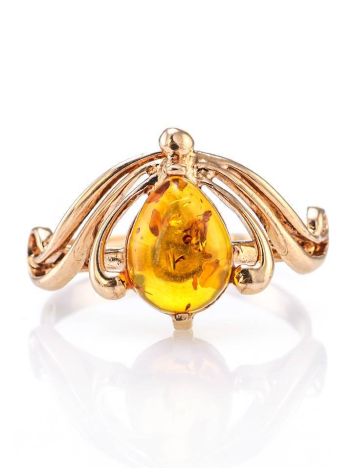 Elegant Gold-Plated Ring With Cognac Amber The Swan, Ring Size: 11.5 / 21, image , picture 4