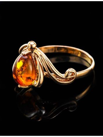 Cognac Amber Ring In Gold The Swan, Ring Size: 9 / 19, image , picture 2