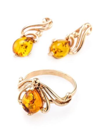 Elegant Gold-Plated Ring With Cognac Amber The Swan, Ring Size: 11.5 / 21, image , picture 5
