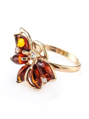 Floral Amber Ring In Gold With Crystals The Lotus, Ring Size: 8.5 / 18.5, image , picture 4