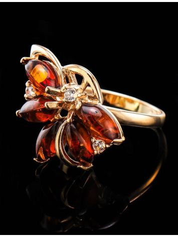 Floral Amber Ring In Gold With Crystals The Lotus, Ring Size: 8.5 / 18.5, image , picture 2