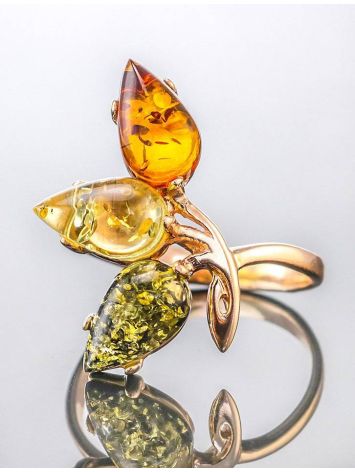 Adorable Multicolor Amber Ring In Gold-Plated Silver The Dandelion, Ring Size: 12 / 21.5, image , picture 2