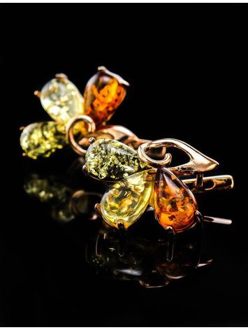Multicolor Amber Earrings In Gold-Plated Silver The Dandelion, image , picture 2