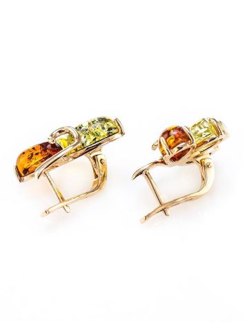 Multicolor Amber Earrings In Gold-Plated Silver The Dandelion, image , picture 4
