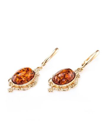 Drop Amber Earrings In Gold-Plated Silver The Carmen, image , picture 3
