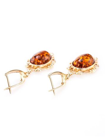 Drop Amber Earrings In Gold-Plated Silver The Carmen, image , picture 4