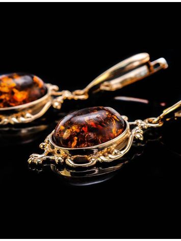 Drop Amber Earrings In Gold-Plated Silver The Carmen, image , picture 2