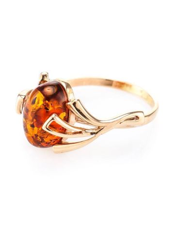 Bright Gold-Plated Ring With Cognac Amber The Crocus, Ring Size: 13 / 22, image , picture 3
