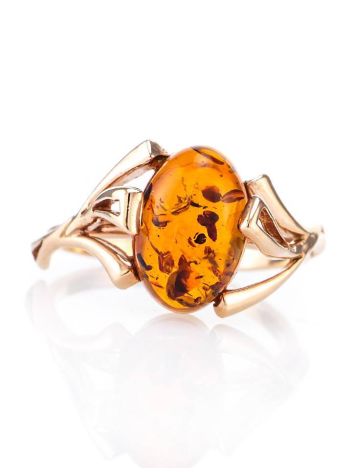 Bright Gold-Plated Ring With Cognac Amber The Crocus, Ring Size: 5 / 15.5, image , picture 2