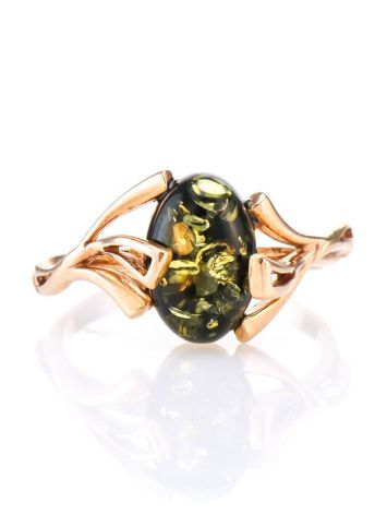 Golden Ring With Green Amber The Crocus, Ring Size: 7 / 17.5, image , picture 3