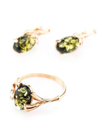 Golden Ring With Green Amber The Crocus, Ring Size: 7 / 17.5, image , picture 5