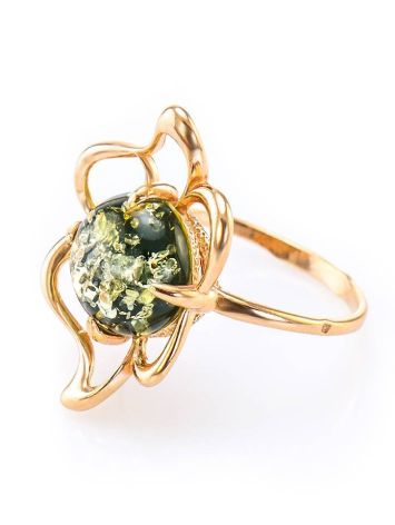 Floral Golden Ring With Green Amber The Daisy, Ring Size: 6.5 / 17, image , picture 4