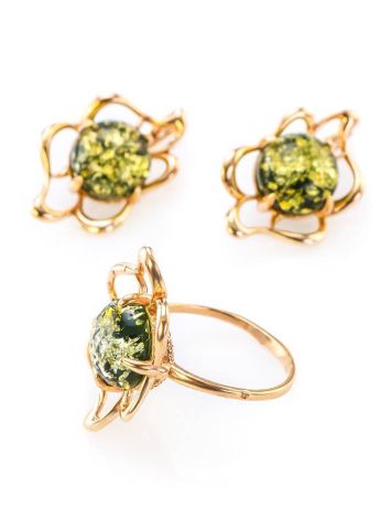 Floral Golden Ring With Green Amber The Daisy, Ring Size: 6.5 / 17, image , picture 5