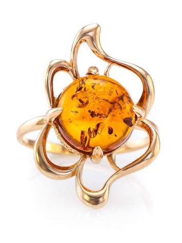 Lovely Gold-Plated Ring With Cognac Amber The Daisy, Ring Size: 12 / 21.5, image , picture 3