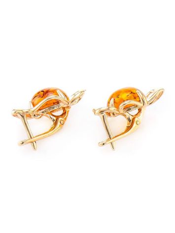 Bright Gold-Plated Earrings With Cognac Amber The Daisy, image , picture 5