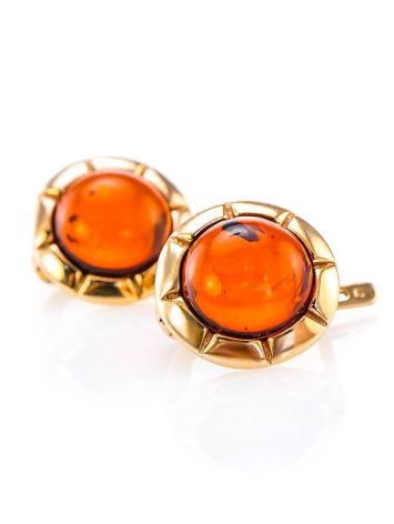 Gold-Plated Silver Earrings With Cognac Amber The Zephyr, image , picture 2
