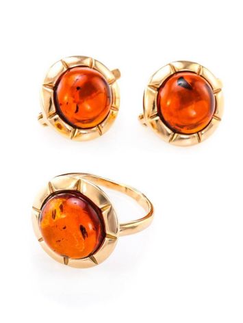 Gold-Plated Silver Earrings With Cognac Amber The Zephyr, image , picture 6