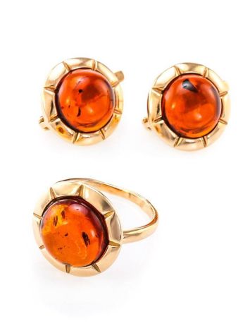 Gold-Plated Silver Ring With Cognac Amber The Zephyr, Ring Size: 13 / 22, image , picture 4