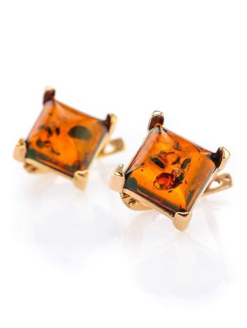 Gold-Plated Earrings With Square Amber The Athena, image , picture 3