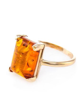 Gold-Plated Silver Ring With Square Cognac Amber Stone The Rectangle​, Ring Size: 13 / 22, image , picture 3