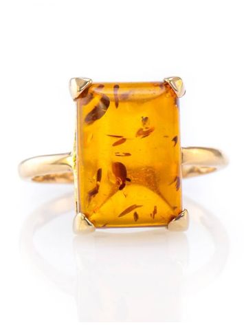Gold-Plated Silver Ring With Square Cognac Amber Stone The Rectangle​, Ring Size: 13 / 22, image , picture 2