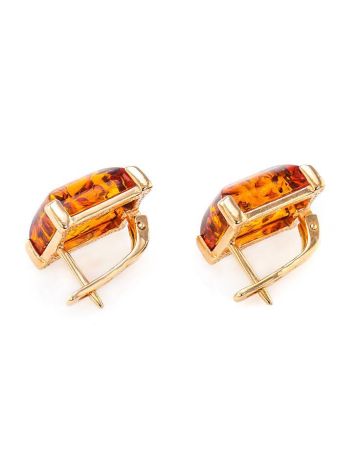 Gold-Plated Silver Earrings With Square Cognac Amber Stone The Rectangle, image , picture 4