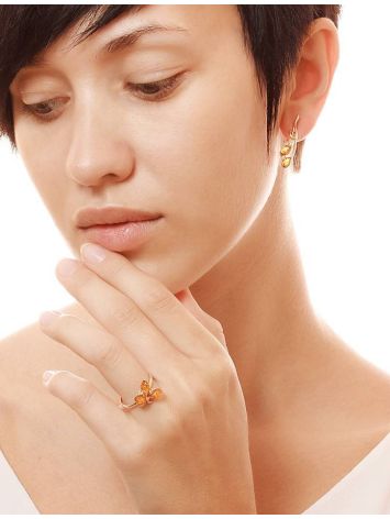 Refined Gold-Plated Ring With Cognac Amber And Crystals The Verbena, Ring Size: 11.5 / 21, image , picture 3