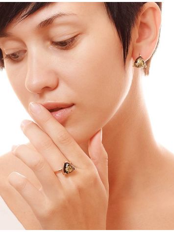 Casual Style Gold Plated Silver Earrings With Green Amber The Etude, image , picture 2