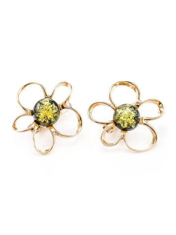 Green Amber Earrings In Gold-Plated Silver The Daisy, image , picture 4