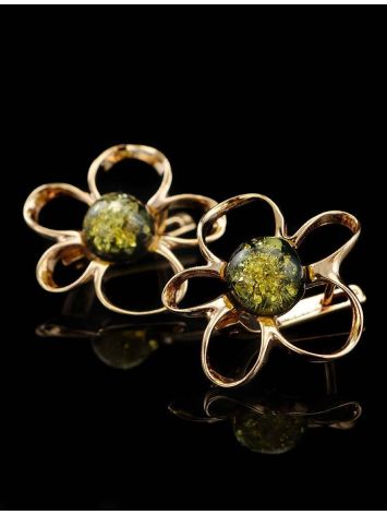 Green Amber Earrings In Gold-Plated Silver The Daisy, image , picture 3