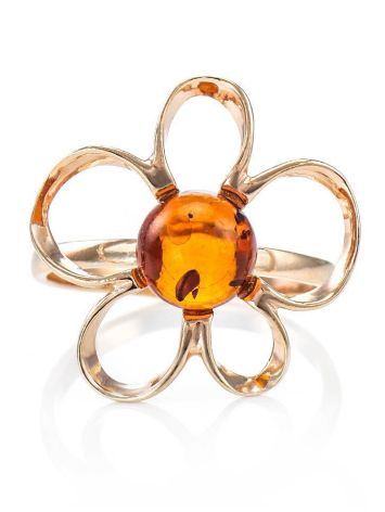 Charming Gold-Plated Ring With Cognac Amber The Daisy, Ring Size: 12 / 21.5, image , picture 3
