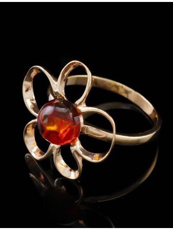 Charming Gold-Plated Ring With Cognac Amber The Daisy, Ring Size: 13 / 22, image , picture 2