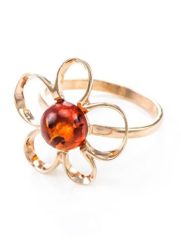 Charming Gold-Plated Ring With Cognac Amber The Daisy, Ring Size: 13 / 22, image , picture 4