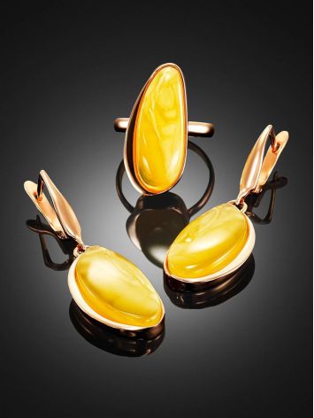 Gold Plated Silver Ring With Honey Amber The Glow, Ring Size: 8 / 18, image , picture 4