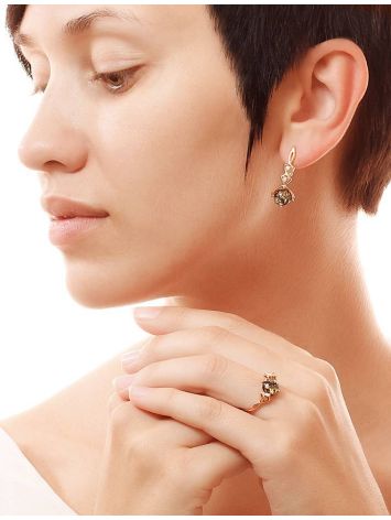 Drop Amber Earrings In Gold-Plated Silver With Crystals The Sambia, image , picture 3