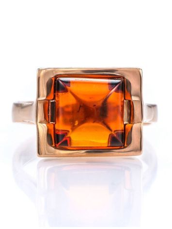 Golden Ring With Bright Amber Stone, Ring Size: 7 / 17.5, image , picture 3