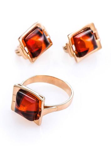 Golden Ring With Bright Amber Stone, Ring Size: 7 / 17.5, image , picture 5