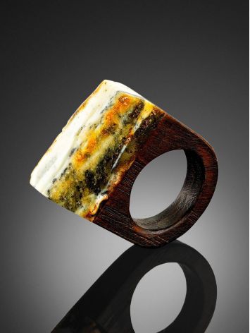 Boho Style Wooden Ring With Amber The Indonesia, Ring Size: 5 / 15.5, image , picture 2