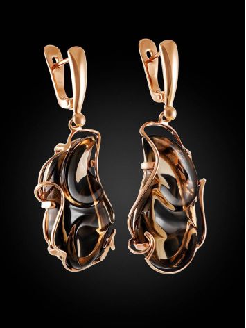 Gold-Plated Dangle Earrings With Smoky Synthetic Quartz The Serenade, image , picture 2