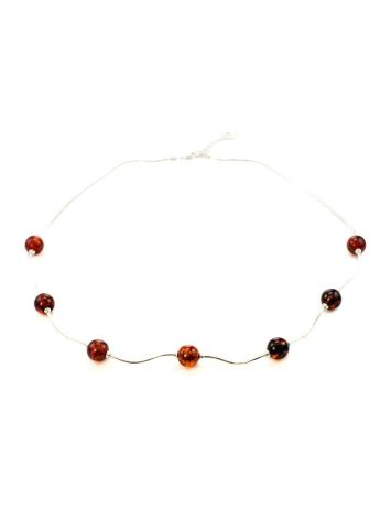 Silver Chain Necklace With Cherry Amber Beads, image , picture 3