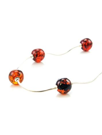 Silver Chain Necklace With Cherry Amber Beads, image , picture 4