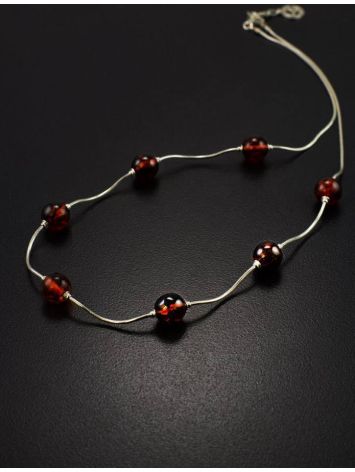 Silver Chain Necklace With Cherry Amber Beads, image , picture 2