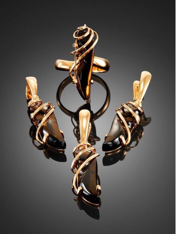 Smoky Quartz Gold Plated Silver Ring The Serenade, Ring Size: Adjustable, image , picture 4