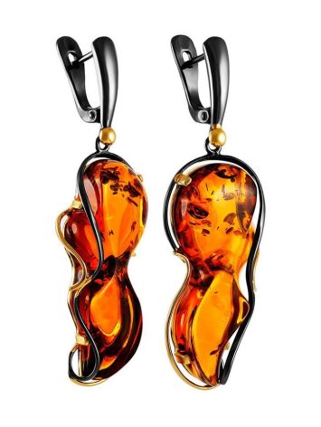Bright Gold-Plated Dangle Earrings With Cognac Amber The Rialto, image , picture 3