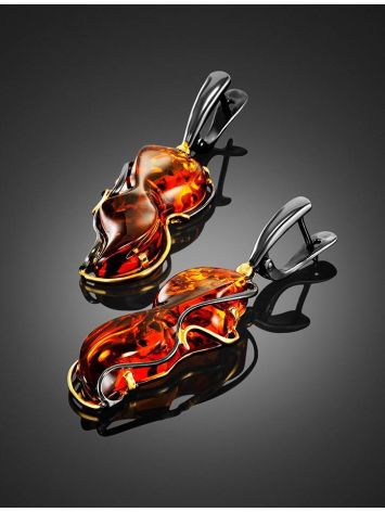 Bright Gold-Plated Dangle Earrings With Cognac Amber The Rialto, image , picture 2