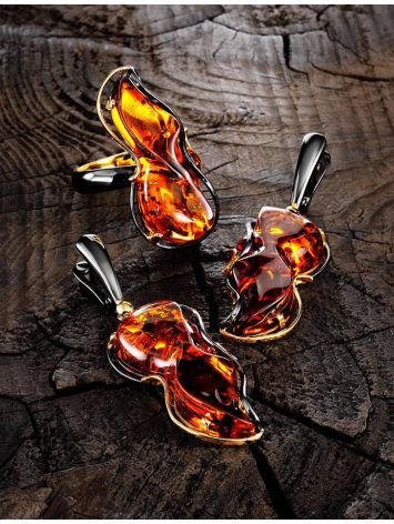 Bright Gold-Plated Dangle Earrings With Cognac Amber The Rialto, image , picture 4