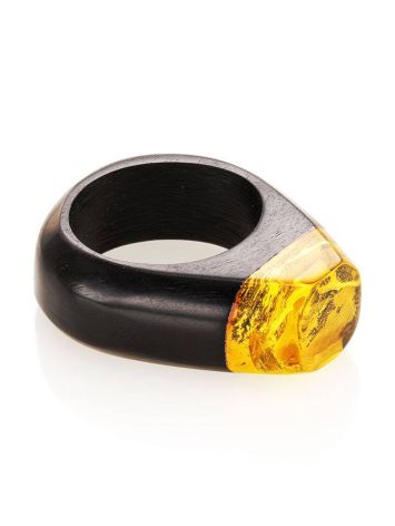 Hornbeam Wood Ring With Lemon Amber The Indonesia, Ring Size: 6.5 / 17, image , picture 3